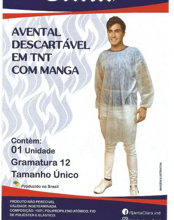 Avental Descartável em TNT com Manga Tam Úncio Santa Clara