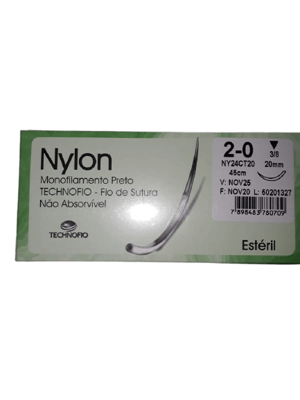 Fio de Sutura Não Absorvível Nylon 2-0 Technofio 1 Fio de Sutura Não Absorvível Nylon 2-0 Technofio