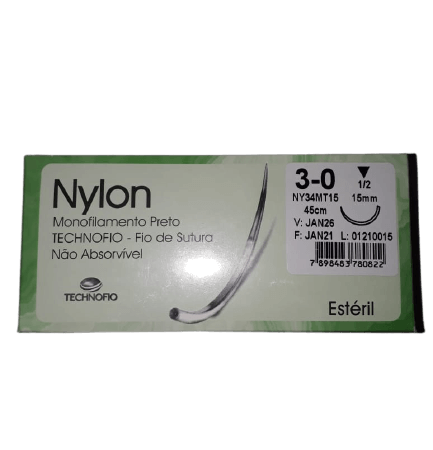 Fio de Sutura Não Absorvível Nylon 3-0 Technofio