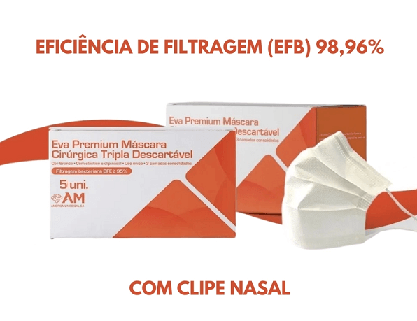 Máscara com Elástico Descartável Tripla EVA Premium Caixa c/ 50 Und 1 Máscara com Elástico Descartável Tripla EVA Premium Caixa c/ 50 Und