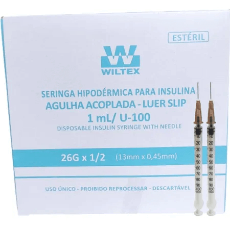 Seringa 1ml/U100 Com Agulha Wiltex Caixa c/ 100 Und