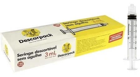 Seringa Descartável 3ml Sem Agulha Descarpack Caixa c/ 500 Und